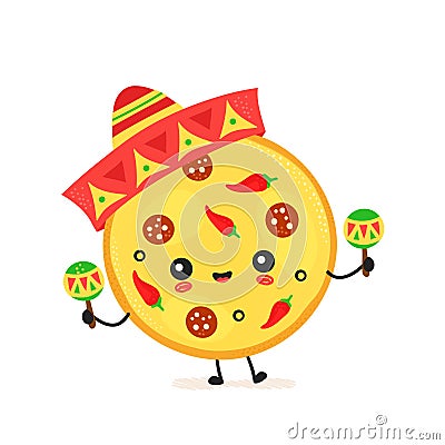Cute happy mexican pizza character Vector Illustration