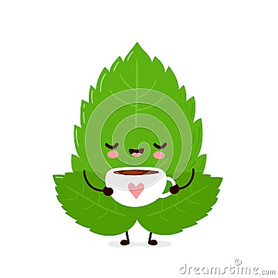 Cute happy mint leaf drink tea Vector Illustration