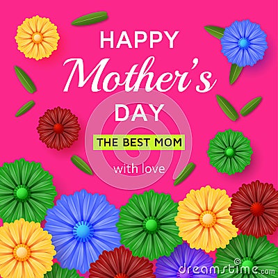 Cute Happy Mothers Day background in paper art style Vector Illustration