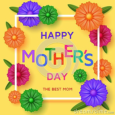 Cute Happy Mothers Day background in paper art style Vector Illustration