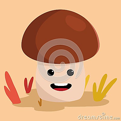 Cute happy mushroom autumn character Vector Vector Illustration