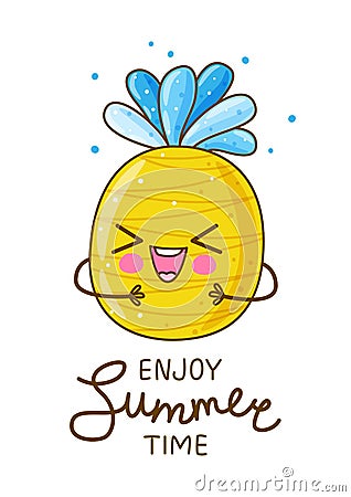 Cute happy pineapple character Vector Illustration