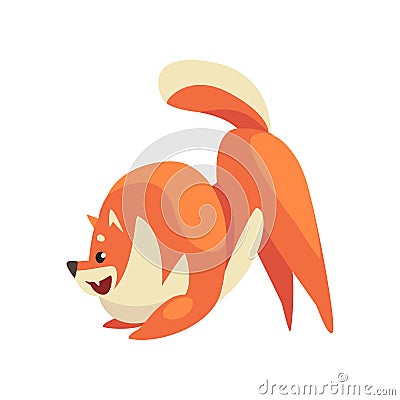 Cute Happy Pomeranian Spitz, Funny Pet Dog Cartoon Character Vector Illustration Vector Illustration