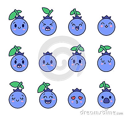 Cute happy smile funny blueberry Vector Illustration