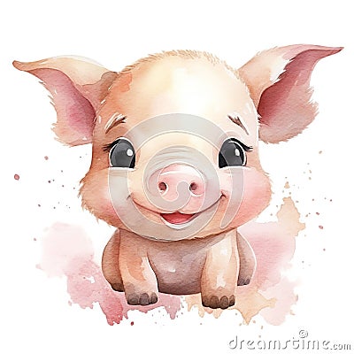 Cute happy smiling baby pig Cartoon Illustration