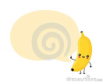 Cute happy smiling banana fruit with speech bubble Vector Illustration