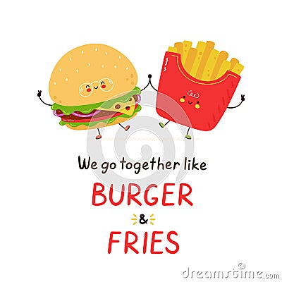 Cute happy smiling burger and french fries Vector Illustration