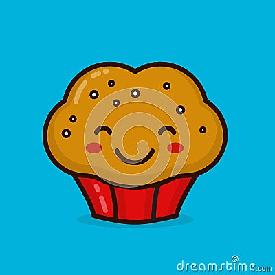 Cute happy smiling muffin cupcake. Vector Vector Illustration