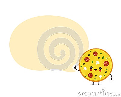 Cute happy smiling pizza with empty sign Vector Illustration