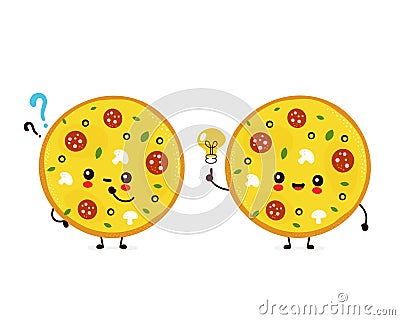 Cute happy smiling pizza with question mark Vector Illustration