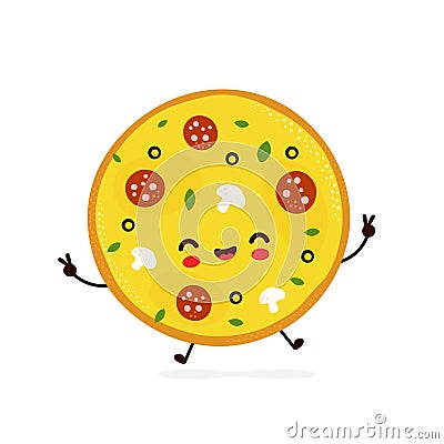 Cute happy smiling pizza. Vector Vector Illustration