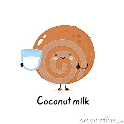 Cute happy smiling plant based coconut milk Vector Illustration