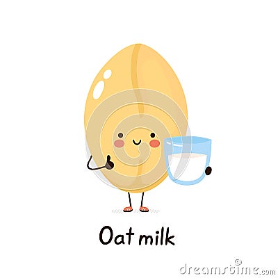 Cute happy smiling plant based oat milk Vector Illustration