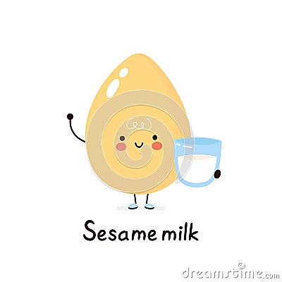 Cute happy smiling plant based sesame milk Vector Illustration