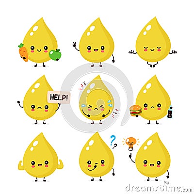 Cute happy smiling urine drop character Vector Illustration