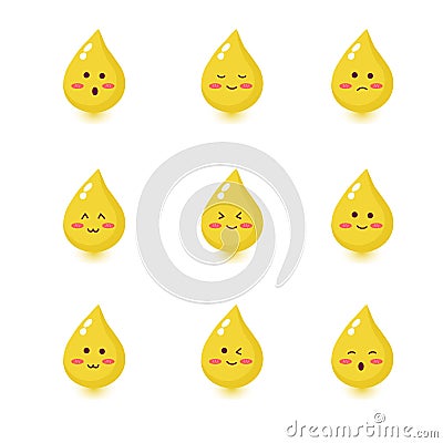 Cute happy smiling urine drop set collection Vector Illustration