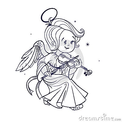 Cute happy smilingy Christmas bab angel playing violin Vector Illustration