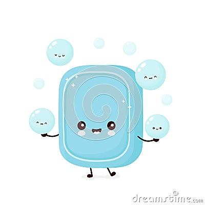 Cute happy soap juggle foam bubble Vector Illustration