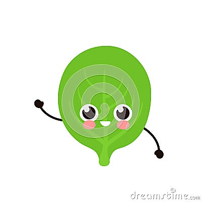 Cute happy spinach leaf character Vector Illustration