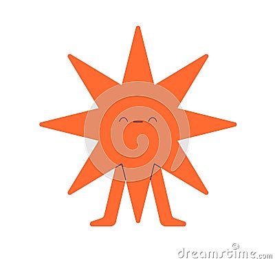 Cute happy star with funny smiling enjoying face expression. Joyful amusing sun character with legs. Positive mood, fun Vector Illustration