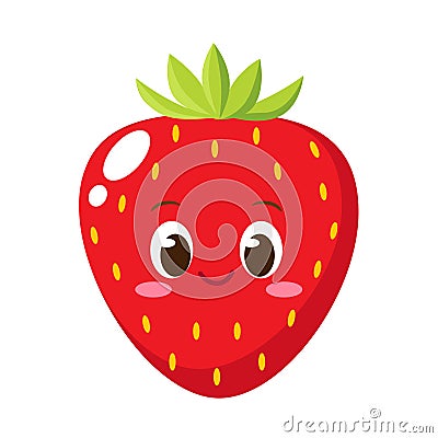 Cute happy strawberry character emoticon Vector Illustration