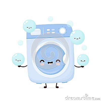 Cute happy washing machine juggle foam bubble Vector Illustration