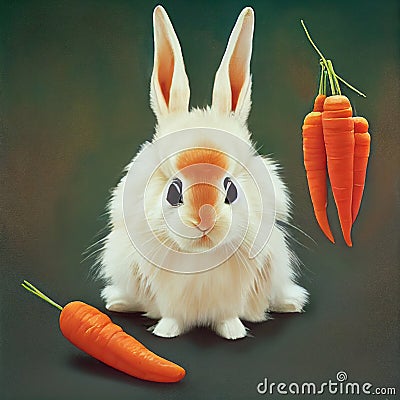 Cute hare with carrots. Stock Photo