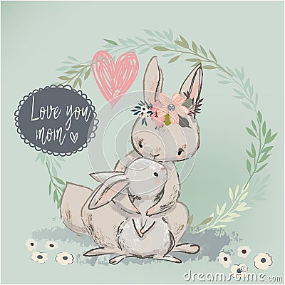 Cute hare with child Vector Illustration