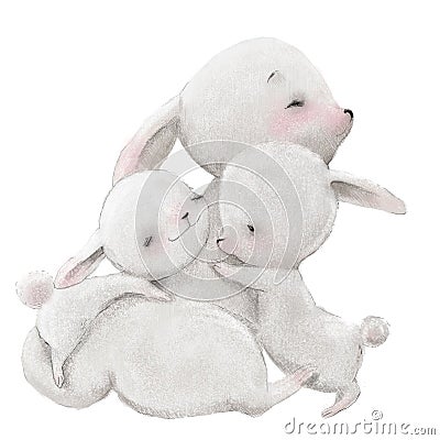 Cute hare mom with her hare kids Stock Photo