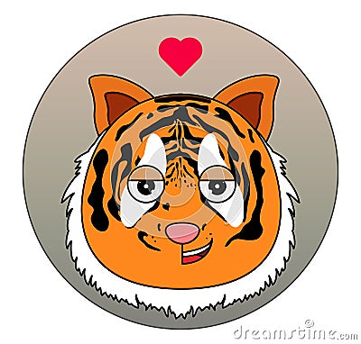 Happy tiger icon with love emotions. Animal icon Vector Illustration