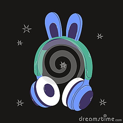 Cute headphones with bunny ears for girls Vector Illustration