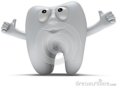 Cute healthy tooth with hands shows thumbs up Stock Photo