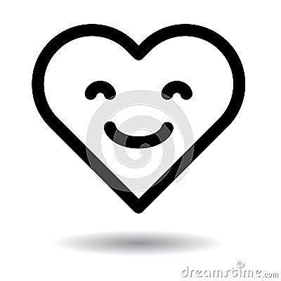 Cute heart emoji black and white Vector Illustration