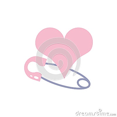 cute heart love with clothespin hook Cartoon Illustration