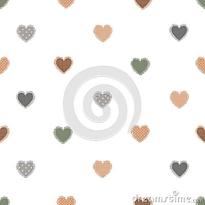 Cute heart patches seamless pattern, pastel palette. Valentine background Vector Illustration