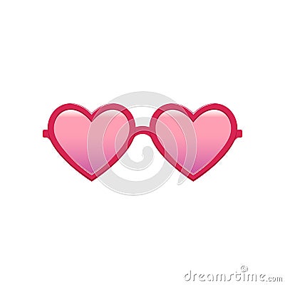 Cute heart-shaped sunglasses with pink tinted lenses and plastic frame. Fashion women`s accessory. Protective eyewear Vector Illustration