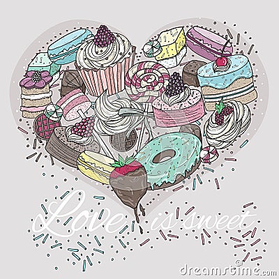 Cute heart from sweets. Vector Illustration