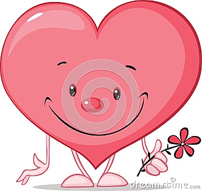 Cute heart valentine hold flower illustration - vector Vector Illustration