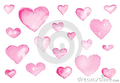 Cute Hearts. Watercolor illustration Stock Photo