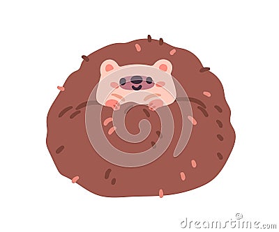 Cute hedgehog curled up. Funny forest animal. Kawaii adorable lazy character in comic pose with peeping face from Vector Illustration