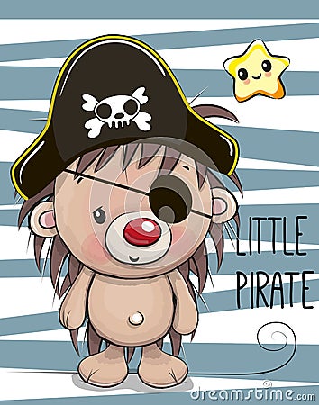 Cute Hedgehog in a pirate hat Vector Illustration