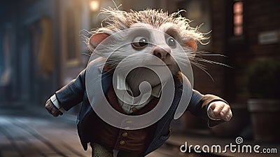 cute hedgehog running, digital art illustration, Generative AI Cartoon Illustration