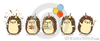 Cute hedgehogs border solated on white - cartoon characters for Your happy Birthday design 2 Vector Illustration
