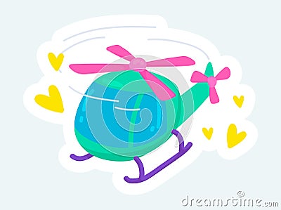 Cute helicopter flying in sky. Aviation transport and flights Vector Illustration