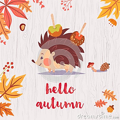 Cute hello autumn card Vector Illustration