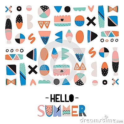 Cute Hello Summer Poster Vector Illustration