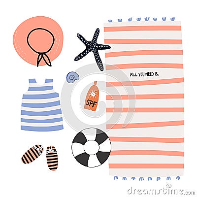 Cute Hello Summer Poster Vector Illustration