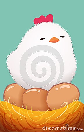 Cute hen and chicks character design set Vector Illustration