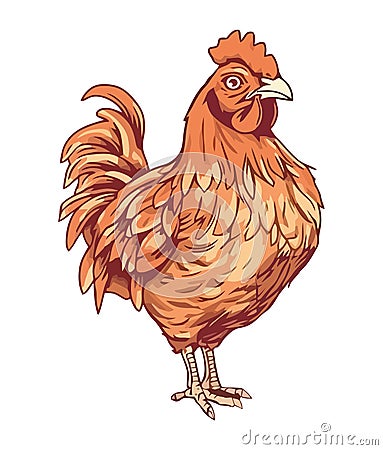 Cute hen standing farm animal Vector Illustration