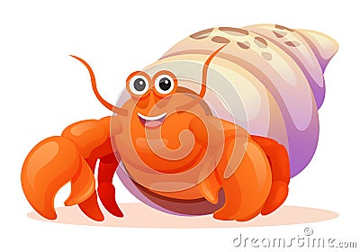 Cute hermit crab cartoon illustration Vector Illustration